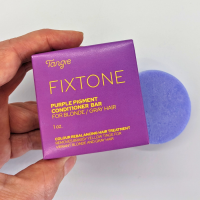 Tangie Fixtone Purple Conditioner Bar and box — neutralizes brass on blonde, gray & silver hair