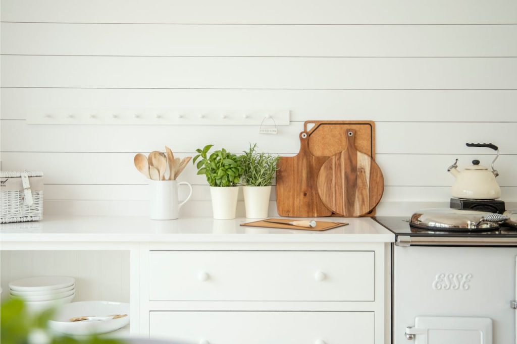 clean kitchen with wood accents