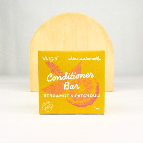 Tangie Bergamot Patchouli Conditioner Bar in paper box display, 900x900 image